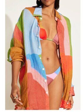 Vitamin A- Playa Linen Boyfriend Shirt Abc - Small